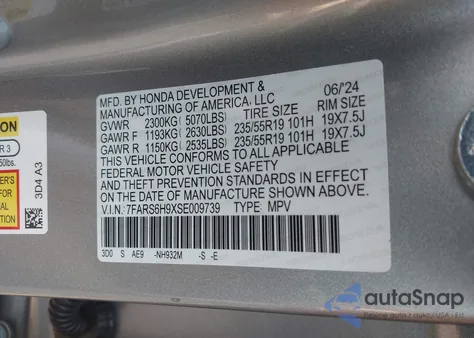 2025 Honda Cr-V Hybrid Sport Touring from USA, damaged, VIN 7FARS6H9XSE009739
